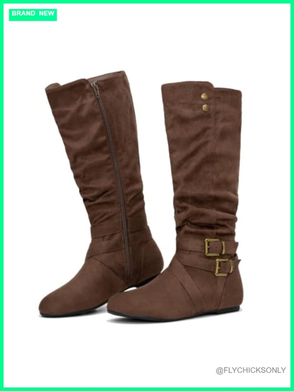 Slouchy Mid Calf Boots Round Toe Flat Faux Suede Women's